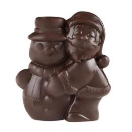 Père Noel qui enlace un bonhomme de neige  chocolat noir
